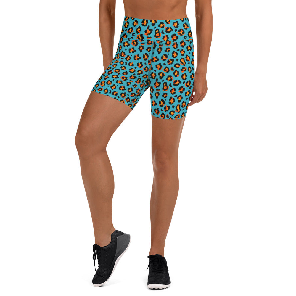 Blue Leopard Yoga Shorts